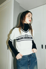 DVRK プリヴェバーロゴVネックニッティドTシャツ - CREAM