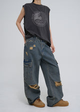 stopper damage cargo wide denim pants
