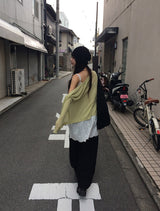 ヒュジン ボタン シースルー ニット カーディガン