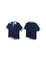‘LABEL Series Fake Two-Piece Double-Layer Material Splicing Silhouette Polo Shirt