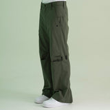 ポリーコットンリブバックルパンツ - カーキ
