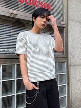 Unicorn Stitch Stripe Short Sleeve Melange White