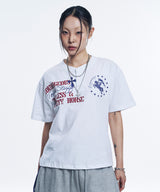 ホース レタリング ヘンリーネック クロップド Tシャツ - ホワイト
