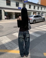 バックポケットメガデニムパンツ