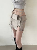 1439. Flap strap snap pleats mini sk (3color)