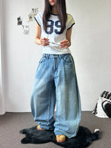 Truegen Button Waistband Side Pintuck Balloon Denim Pants 4color