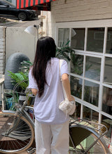 オーシャンプリンティングルーズショートスリーブtシャツ