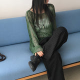 レーティングピンストライプバンディングロングワイドパンツ