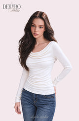 Flow lip shirring pink long-sleeve tee