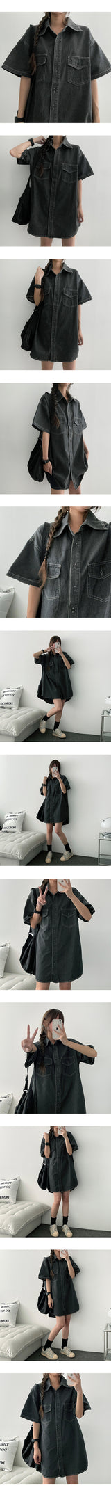 Lir boxy denim short-sleeved dress (2 colors)