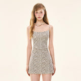 [GirlyFancyClub] Sexy Leopard Print Sleeveless Slim Fit Slimming Knit Camisole Dress With Built-in Bra Pads
