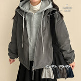 Char Hoodie Layered Color Matching Hood Zip-Up Padded Jumper 