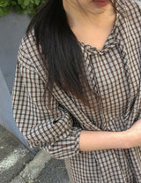 26SS★ [BAONHAUS] Lumie Check Ribbon Blouse