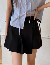 Summer Linen Pleated Ribbon Skirt Pants (3color)
