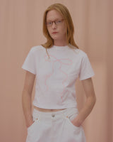 ウェーブパールリボンクロップTシャツ-WHITE