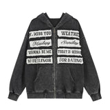 Text Patch Oversized Hoodie Zip-Up