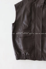 leather oversized fit vest jacket