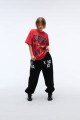Weekend warrior typography printing long pants (Black)