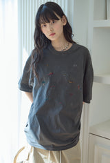 26SS★ ディノステッチ刺繍ピグメント半袖Tシャツ