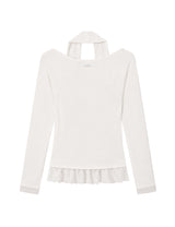 SCARF FUR FRILL T-SHIRT(IVORY)