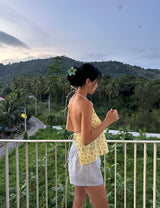 Flower Backless Bustier Blouse