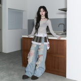 sheer layered unbal sleeve - grey
