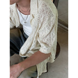 [UNISEX] ファブリックシースルーオープンカラシャツ (2color)