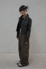 Studded pattern cotton pants