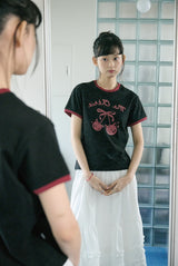 26SS★ Cherry Cats CROP Ringer Tee