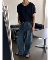 [Unisex] Stud wide denim pants