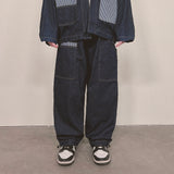 stripe patch denim pants_blue