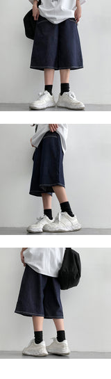[S–2XL] Waistband Saint-Gistich Half-Length Denim Shorts