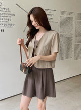 Koren V-neck Linen Short Sleeve Jacket