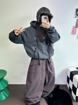 ピーチフリース🍑アメリカンビッグオーバーコットンバルーンパンツ 🤎💜🖤3COLOR