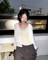 (3color) Shirring Bean Button Linen Slub Cardigan