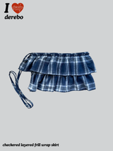 checkered layered frill wrap skirt