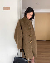wool high-neck toggle half coat