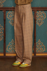 WOOL CHECK SLACKS / BEIGE