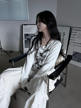printed ribbed long sleeves (2color)