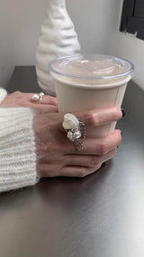 Nacre.pearl.heart silver shell ring