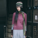 hippie stripe beanie beige