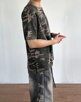 Camouflage Henley Neck Short Sleeved T-shirt
