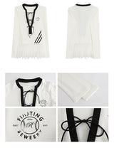 ブロックレースストラップロングスリーブTシャツ