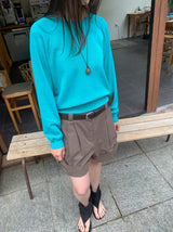 ユウヒ ロールアップ ボタン ショートコットンパンツ