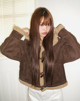 Duna Suede Hooded Tteokbokki Sherpa Fleece Mustang Jacket