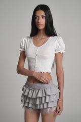 Sugar crepe smocking puff top, White