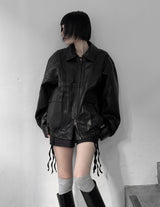 (unisex) パネルディープツーウェイレザージャケット