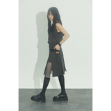 RIBBON MINI DRESS: CHARCOAL