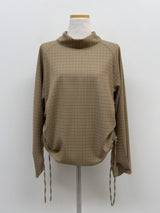 Checked shirring raglan blouse
