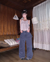 (2color) Frayed Raw-Edge Skirt Layered Pants